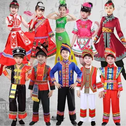 Scenkläder kinesiska traditionella nationer kostym för barn barn festival danskläder etnisk minoritet nationalitet cosplay kostymer