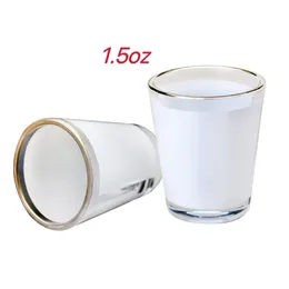 1.5oz 3oz Sublimation shot glasses tumbler White Patch golden rim Wine Glasses Heat Transfer Printing Frosted cup Blank Sublimation Tumbler ups