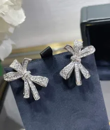 Trendig kristall Tilda Bow ￶rh￤ngen f￶r kvinnor 925 Sterling Silver Ice Diamond Jewelry Wedding Cube Zircon Bow Knot Earring