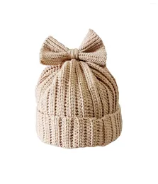 Berets BomHCS Women Bow Khaki Hats Handmade Knitted Hat Ski Cap Crochet Beanie