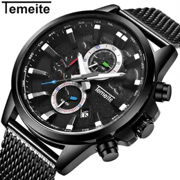 TEMEITE New Original Orologi da uomo Top Brand Sport Business Orologio al quarzo Orologio da uomo Data Cinturino in maglia Orologi da polso Maschile Relogio204Q