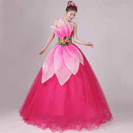 Vestido de noiva de dança moderna chinesa para mulheres, vestido de noiva para mulheres, dançarina vermelha, flor