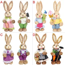 Outras festas festivas suprimentos 2 peças Straw Easter Rabbit Decoration com roupas P O Props Crafts Bunny 230209