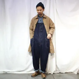 Mäns jeans vintage denim overaller mens safari stil fast färg jumpsuit byxor casual löst smörgbyxor män arbetar last drak22