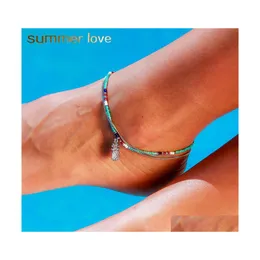 Fußkettchen Vintage Ethnische Böhmische Strandurlaub Fußkettchen Armband Blaue Perlen Ananas Charme Doppelkette Für Frau Mann Schmuck Drop De Dhqrh