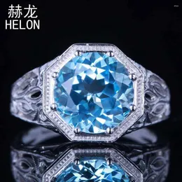 Küme halkaları 10mm Yuvarlak Gökyüzü Mavi Topaz Halkası Ayar Antik Dili 925 Gümüş Gümüş Düğün Güzel Sanatlar Deco Vintage Stil Takı