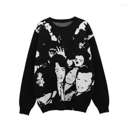 Kobiety swetry kobiety mężczyźni gotycki sweter z długim rękawem harajuku tłum graficzny jacquard ponadgabarytowy dzianin Ripped Trime Pullover Tops