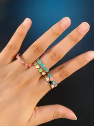 Кластерные кольца шикарные эмалевые капающие нефтяные сердечные кольцо для женщин Многоцветная регулируемая медная золото.