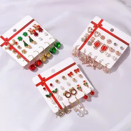 Stud Earrings Christmas 12 Pairs Set Crystal Pearl Santa Claus Bell Tree For Women Earing Jewelry 1Z40C1