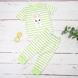Clothing Sets 18T Happy Easter Summer Boy Set Clothes 2pcs Outfits With Cute Cartoon Rabbit Embroidery Fashion Green Suits Long Striped Pants W230210