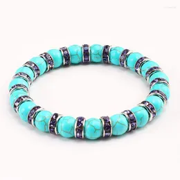 Strand Beaded Strands Natural Blue Turquoises Stone Charm Bracciali per donna Uomo Strass Chakra Beads Bracciale Buddha Preghiera Gioielli G