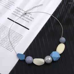 Pendant Necklaces Long Trendy Geometric Wood Resin Beads Necklace For Women Gifts Vintage Cute Fashion Jewelry Accessories 2023