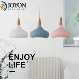 Nordic Modern Pendant Lights Macaron Wood Aluminium Eluging Lighting Room Room Kitchen Bed Bed Head Decoration Lamps 0209