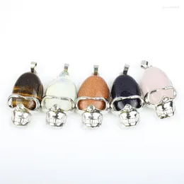 Pendant Necklaces 1pc Natural Semi-precious Stone Colorful Egg-shaped Jewelry Making Handmade DIY Necklace Alloy Crystal Accessories