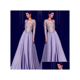 Abendkleider Elie Saab Lavendel Dubai Arabisch Kaftan Lange Ärmel Goldstickerei Elegant Sheer Neck Celebrity Dress Prom Party Dr Dhsrt