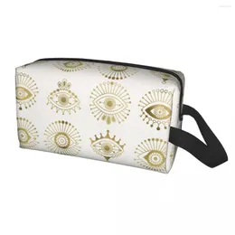 Cosmetic Bags Boho Evil Eyes Hamsa Toiletry Bag For Women Gold Palette Moroccan Morocco Makeup Organizer Ladies Storage Dopp Kit Case