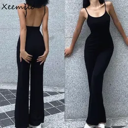 Kobiety Jumpsuits Rompers Xeemilo Seksowne plecy Spaghetti Strap Joks Kobieta Summer Czarne chude spodnie body