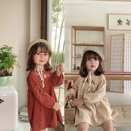 Girl s Dresses Girls Cotton Ruffles Kids Solid Long Sleeve Spring Autumn Toddler Embroidery Bohemian Style Baby Girl Clothes 230209