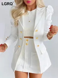 ツーピースドレスlgrqサマーファッション女性服フルスリーブブレザープリントシングル胸ジャケットとミニスカートセットww005h 230210