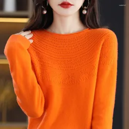 Women's Sweaters 100 Wool Classic Round Neck Cutout Sweater Fashion Loose Long Sleeve Undercoat Design Taste Girl