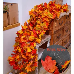 Decorative Flowers Wreaths PARTY JOY Lengthen Artificial Garland Red Autumn Maple Leaf Vine For Christmas Halloween Thanksgiving Party Fir 230210