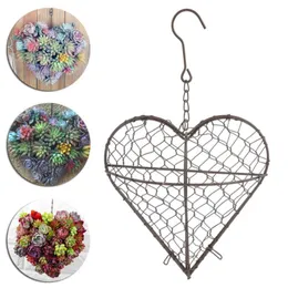 Garden Supplies Other 1PCS Heart Shape Iron Wire Wreath Hanging Metal Frame Home Cafe Plant Succulent Flower Basket Holder Pot Decor