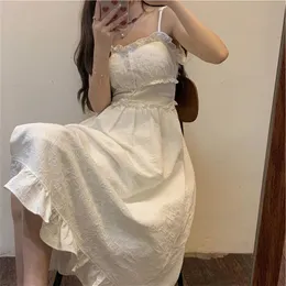 Casual Dresses 2023 White Dress Summer Robes For Women Fairy Strap Tank Lace Lolita Sundress CottageCore Elegant Temperament Y2K