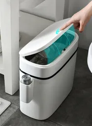 Waste Bins Smart Trash może prasować pojemniki na odpady z pudełkiem magazynowym Nordic Prostota gospodarstwa domowego w łazience toaleta wodoodporna wąska wąska czujnik 230210
