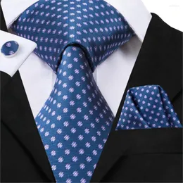 Bow Ties Hi-Tie Luxury Silk Blue Floral Dot For Men Designer Wedding Party Business Tie Set 8.5cm Men's Cufflinks SN-3017