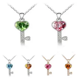 Creative Crystal Key Pendant Necklace Diamond Heart Necklaces Ladies Party Fashion Accessories
