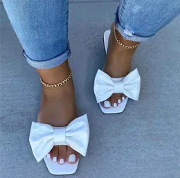 Sandaler KAMUCC Spring/Summer New 2021 Outdoor Flat Leather Bow Non-Slip Beach Lady Slippers Casual All-Match Fashion Women Sandaler T230208