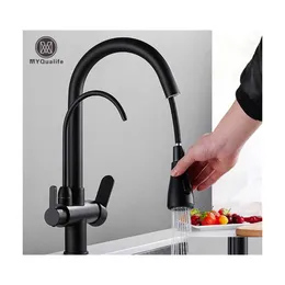 Rubinetti da cucina Rubinetto per acqua pura nero opaco Doppia maniglia e rubinetti miscelatori Pl Out per bere freddo 211108 Drop Delivery Home Garden Shower Dhtoa