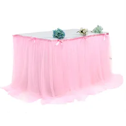 Table Skirt 280x76cm Pink Table Skirt Wedding Party White Tutu Tulle Tableware Cloth Baby Shower Birthday Party Table Skirt Home Decor 190cm 230209