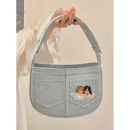 Totes Bags Vintage Retro American Angel Denim Frauen Tasche Schulter Baseball Handtasche Geldbörse große Kapazität Süßes Seiten 240516