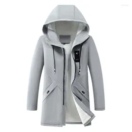 Giacche da uomo Giacca a vento lunga moda invernale Cappotto in pile grigio con cappuccio Giacca oversize antivento da uomo