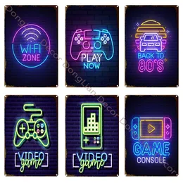 Konsola gier wideo Neon metalowy znak blaszany Tin Platy Work Walk Retro Vintage Neon Znak na Man Cave Cafe Pub Home Club 20x30cm Woo