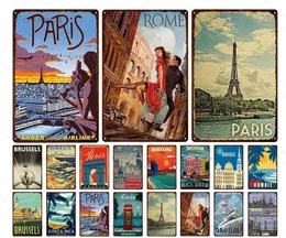 Paris Roma City Metal Painting Sign Vintage Metal Places Placas de viagem Decoração para barra de parede decoração de parede Poster de lata de lata 20x30cm woo