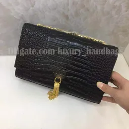 Crocodile pattern Designer handbag real leather luxury designer bag Gold Silver chain with tassels crossbody bags Genuine Leather women Handbags Shoulder Bags