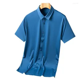 Erkek sıradan gömlekler dikişsiz demir olmayan elastik üst düzey erkekler kısa kollu gömlek dört yönlü iş ipeksi günlük all-maç üstü