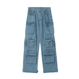 Pantaloni Hip Hop Jeans Uomo Più Tasche Gamba Dritta Blu Mens Jean Moto Biker Pantaloni Denim Causali