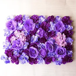 装飾的な花60x40cmシルクローズ人工壁パネルdiy結婚式の装飾シミュレーション紫色の背景の装飾