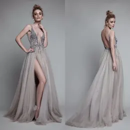 2023 Berta Sexiga kl￤nningar Evening Prom Wear Deep V-ringning Backless paljetter Formella kl￤nningar P￤rlade illusion A-Line Party Dress