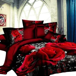 Set di biancheria da letto Set di tessuti per la casa 3D Flower Rose Stampa Lenzuolo per adulti Lenzuolo vintage 4PCS Soft Comforter Pattern Cover Letto Regalo di Natale