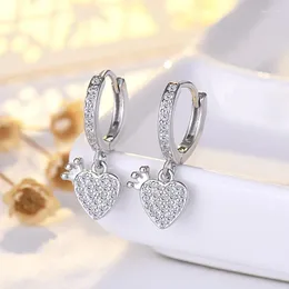 Ohrstecker Mode Schöne Süße Herz Krone 925 Silber Nadel Koreanische Temperament Glänzende Kristall Blumen Frische Frauen