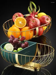 Plates Home Wrought Iron Fruit Basket Light Luxury Storage Tray Living Room Modern Double Snack Basin Decorative