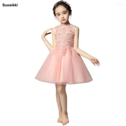 소녀 드레스 Suosikki Flower Beded Crystal Applique Ball Gown 여자를위한 첫 공동체 드레스 커스터마이징