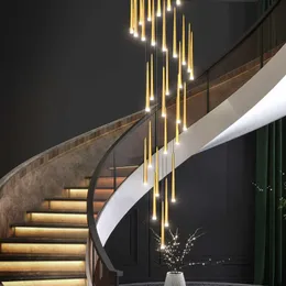 Deckenleuchten Nordic Cone Led Designer Kronleuchter Gold Schwarz für Treppen Wohnzimmer Schlafzimmer Pendelleuchten Home Decor Beleuchtung Lüster Fixture 0209