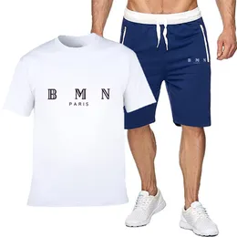 Men's sports suit Tracksuits t-shirt suit letter print breathable summer color contrast suit top shorts t-shirt outdoor sports Asian size s-3XL suit sportswear