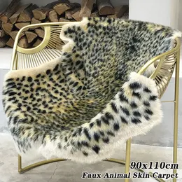 Tappeto Tappeto Stampa Leopardo Finta Pelle Bovina Pelle Animale Stampato Zona Furry per Soggiorno Decor 90x110cm 230209