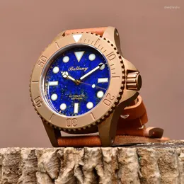 Wristwatches Unique Bronze Mechanical Watch Natural Stones Malachite Or Lapis Lazuli Dial Luminous Cusn8 Case Crown Dive Automatic